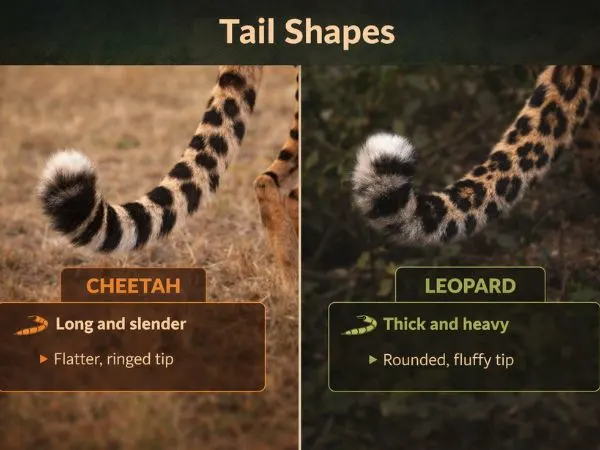 Tail shape comparison: Cheetah vs Leopard