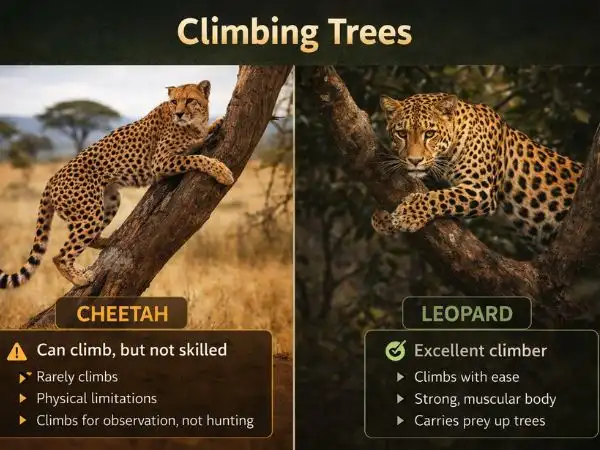 Tree-climbing comparison of cheetah and leopard